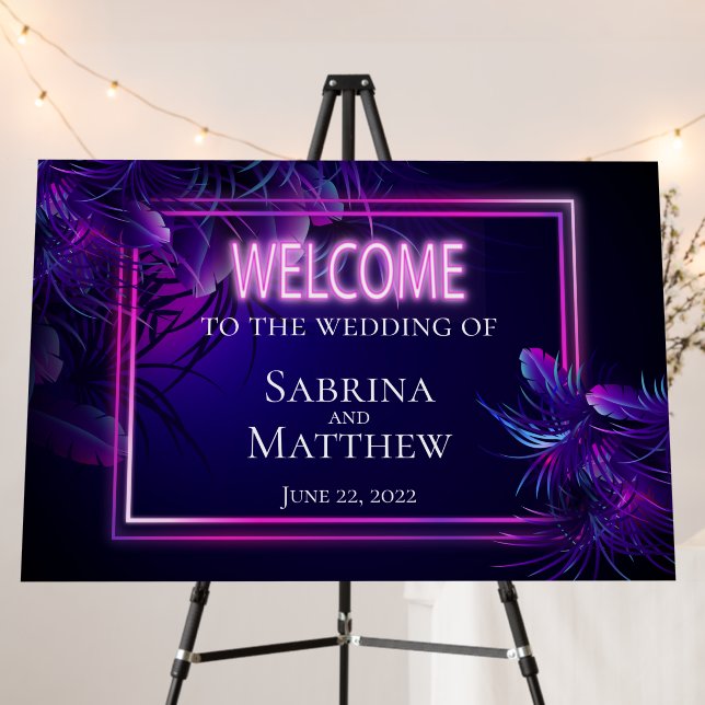 Welcome Sign Stunning Neon Tropical Foliage (In Situ (Stand))