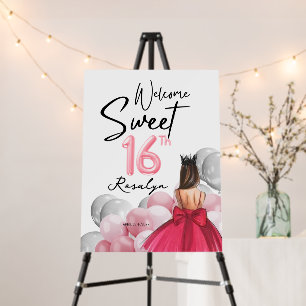 Welcome Sign Sweet 16 Glam Pink White Balloons