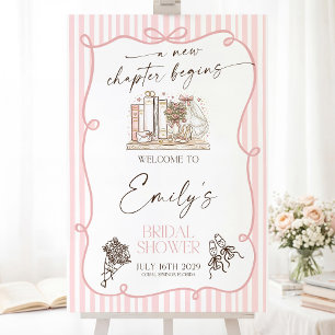 Welcome Sign Template, Pink Striped Bridal Shower 
