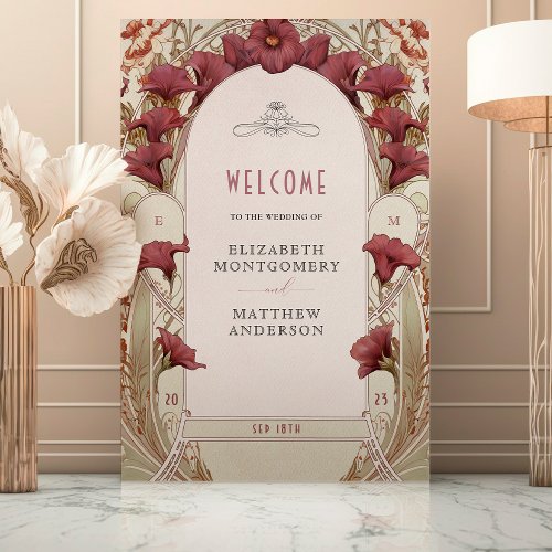Welcome Sign Wedding Art Nouveau Mucha Calla Lily