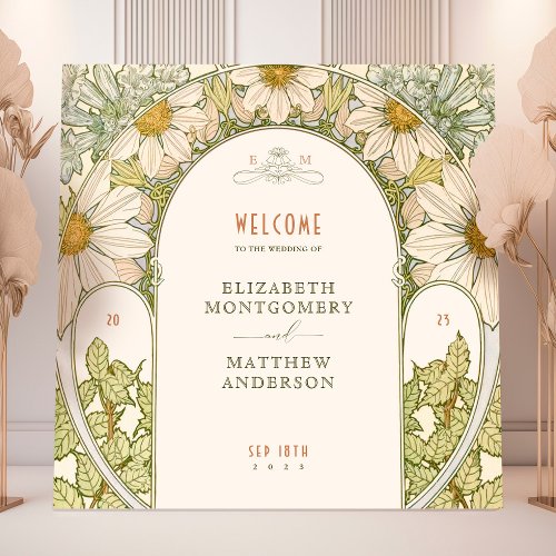 Welcome Sign Wedding Daisy Art Nouveau by Mucha