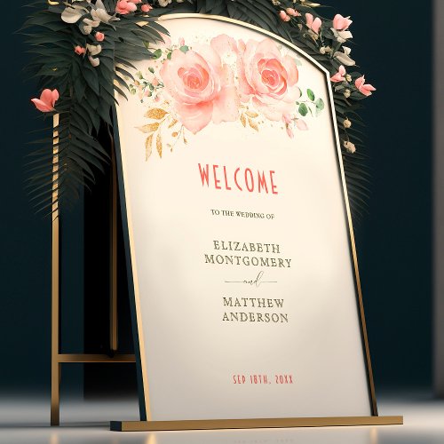 Welcome Sign Wedding Gold  Blush Greenery