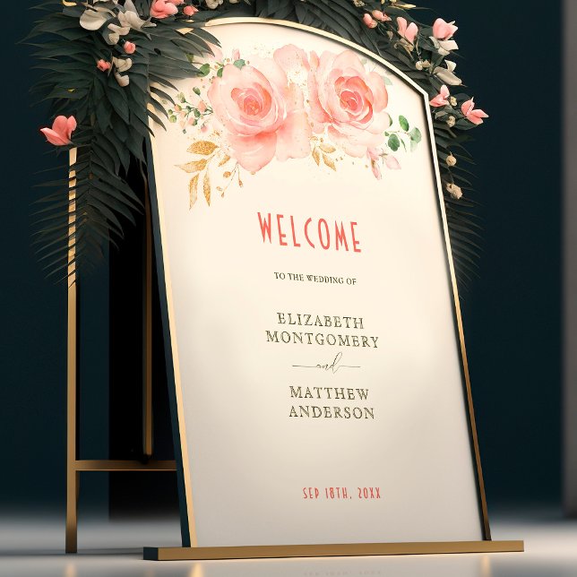 Welcome Sign Wedding Gold & Blush Greenery (Creator Uploaded)