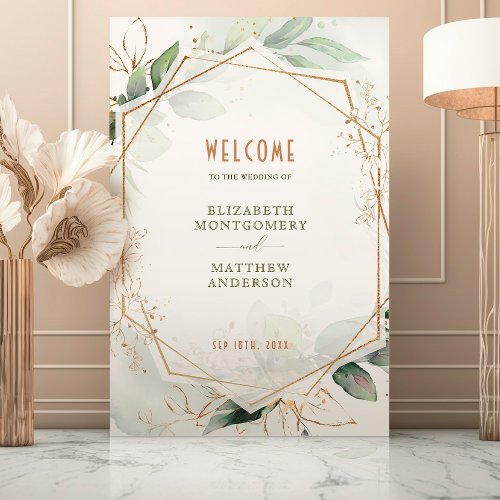 Welcome Sign Wedding Green  Gold Geometric