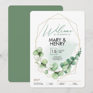 Welcome sign wedding party greenery eucalyptus rsv invitation