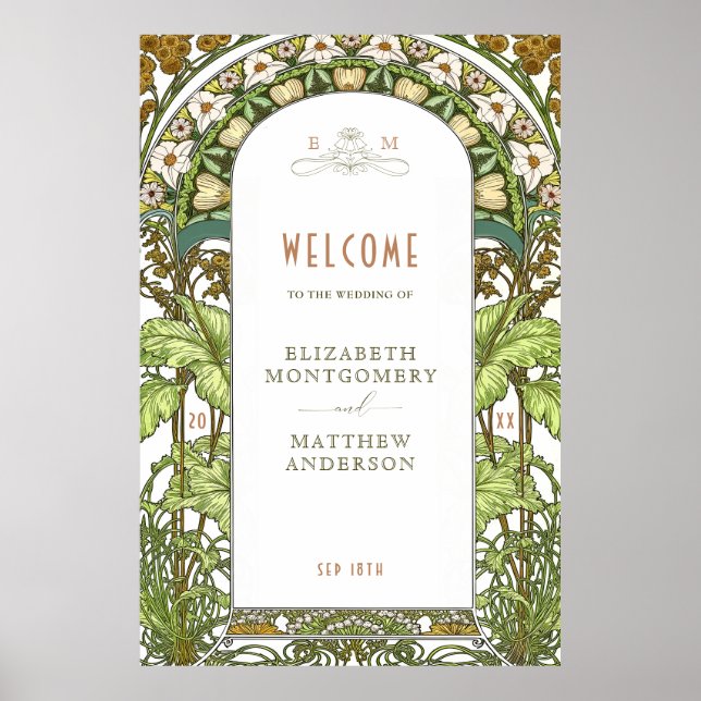 Welcome Sign Wedding Vintage Art Nouveau by Mucha (Front)