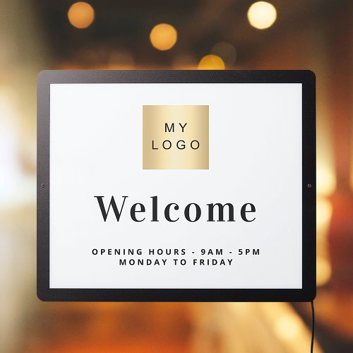 Welcome sign white business logo
