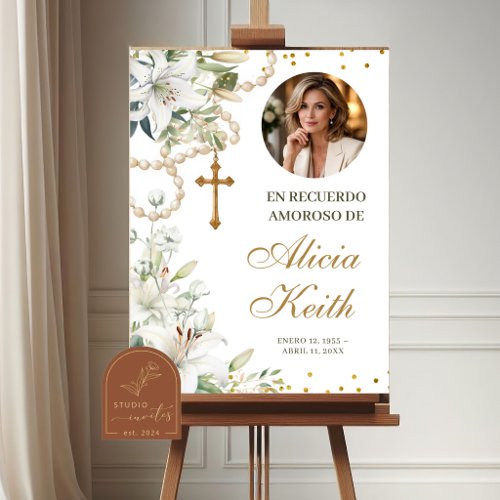 WELCOME SIGN White Lily Floral Rosary Catholic
