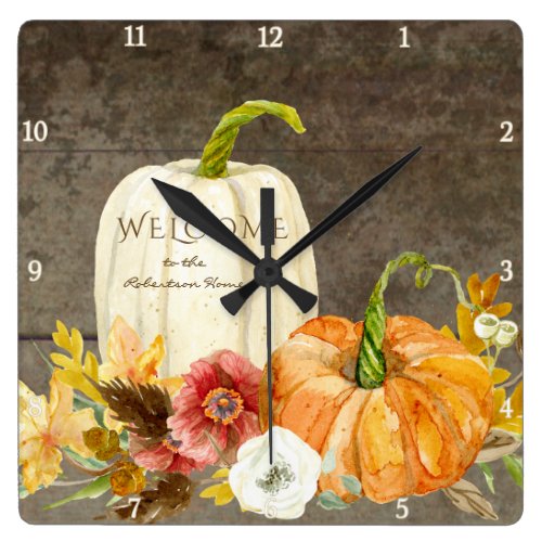 Welcome Sign Wooden Farmhouse Autumn Fall Harvest Square Wall Clock