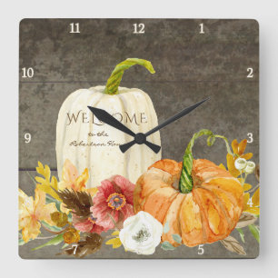 Welcome Sign Wooden Farmhouse Autumn Fall Harvest Square Wall Clock