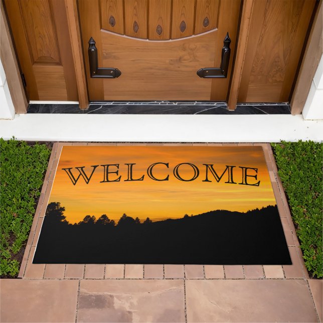 WELCOME Silhouette Prairie Hills At Sunset Photo Doormat (Outdoor)
