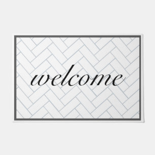 Welcome Simple Black White Chevron Tile Farmhouse Doormat