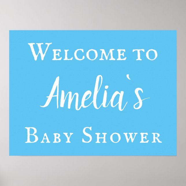 Welcome Simple Blue Typography Baby Boy Shower Poster (Front)