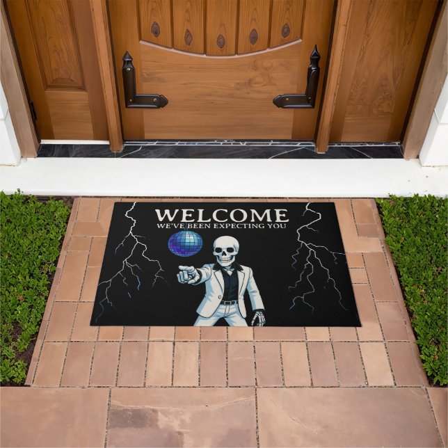 Welcome Skeleton Disco Ball Halloween Doormat (Outdoor)