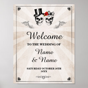 Welcome Skull Rustic Halloween Sign Wedding Roses