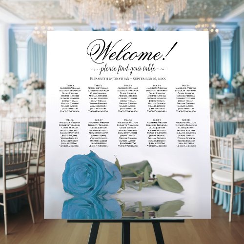 Welcome Sky Blue Rose 10 Table Seating Chart Foam Board