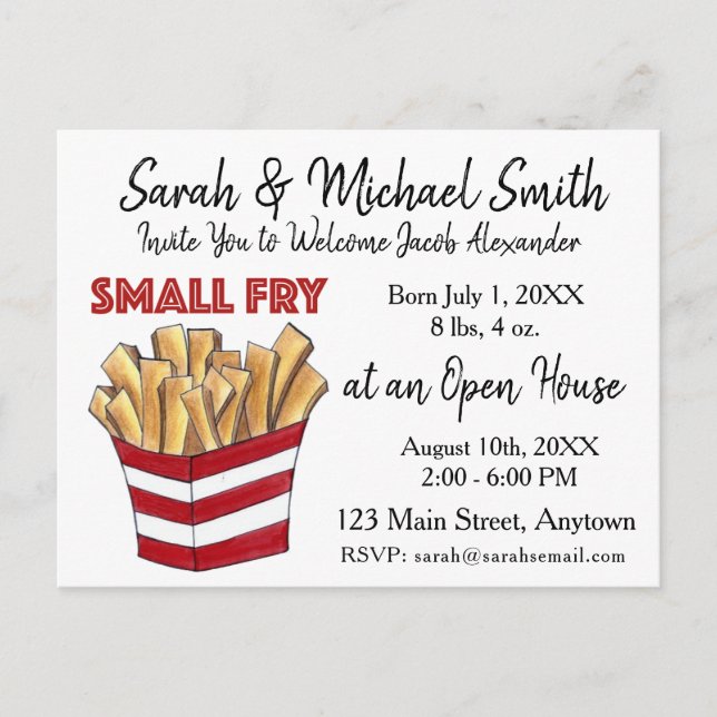 Welcome Small Fry French Fries New Baby Birth Invitation Postcard (Front)