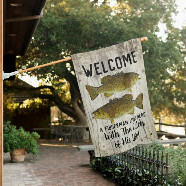Welcome Smallmouth Bass Fishing Love of Life House Flag (In SItu)