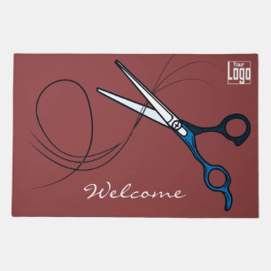Welcome Snipping Hair Scissors Salon Logo Doormat