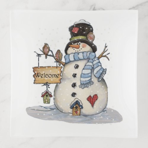 Welcome Snowman Trinket Tray