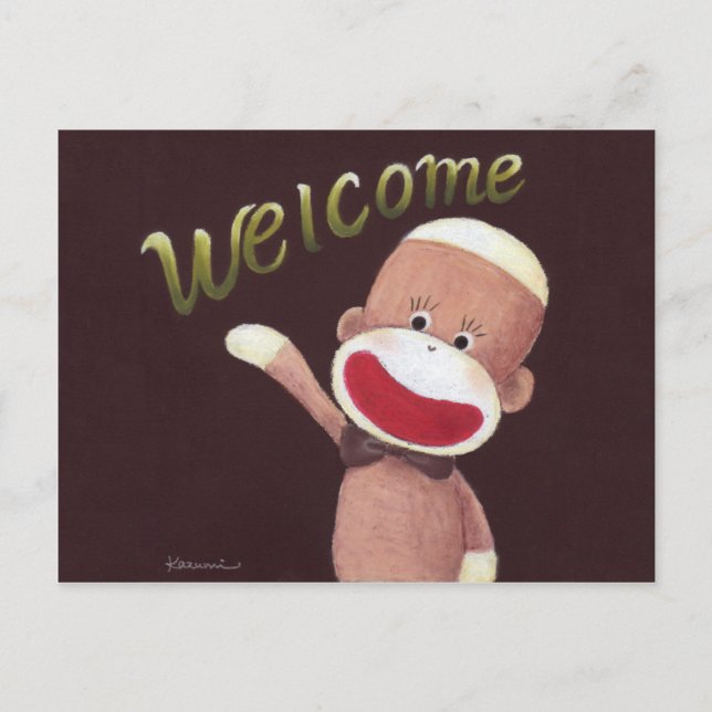 Welcome Sock Monkey Postcard (Front)