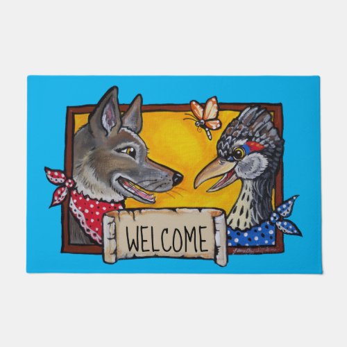 Welcome Southwest Coyote Roadrunner Animal Fun Art Doormat