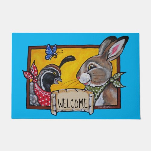 Welcome Southwest Rabbit Quail Animal Wildlife Fun Doormat