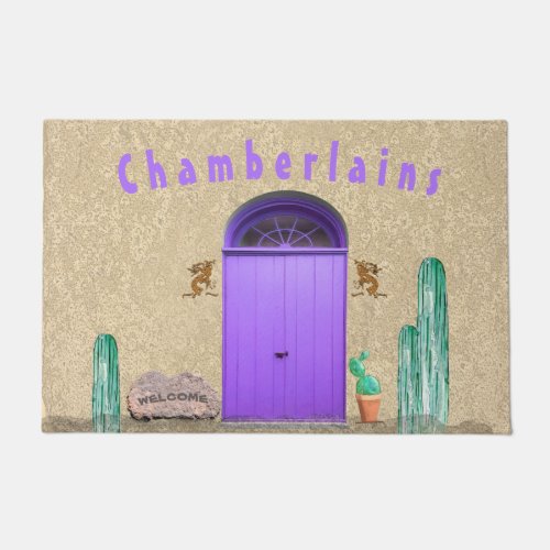 Welcome Southwestern Purple Doors Saguaro Cactus Doormat