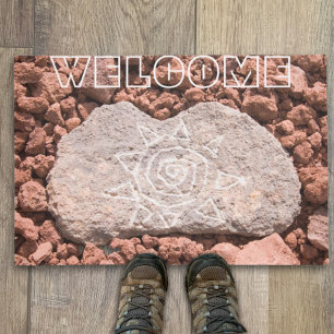 WELCOME Southwestern Sun Etched Arizona Lava Rock Doormat