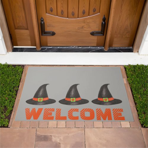 WELCOME Spooky Haunted House Witch Hat Halloween Doormat