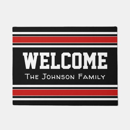 Welcome Sports Fans Black Red Sports Jersey Custom Doormat