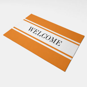 WELCOME Sporty Bright Orange White Racing Stripes Doormat