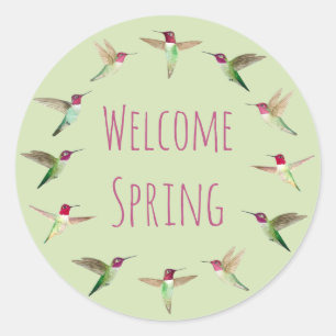 Welcome Spring Anna's Hummingbirds Classic Round Sticker