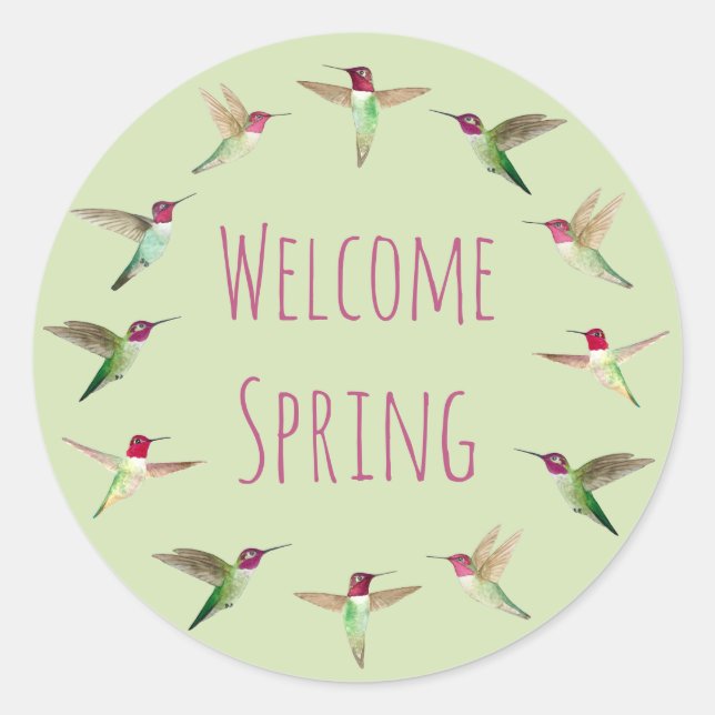 Welcome Spring Anna's Hummingbirds Classic Round Sticker (Front)