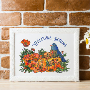 Welcome Spring Bird and Flowers Downloadable Poster