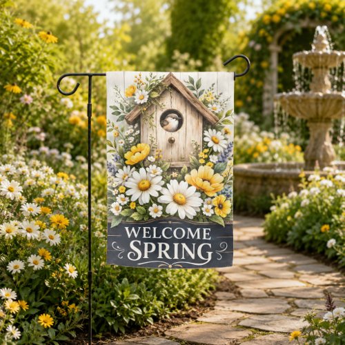 Welcome Spring Birdhouse Floral Art Garden Flag