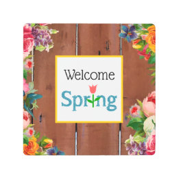 Welcome Spring Country Floral Fence Metal Print