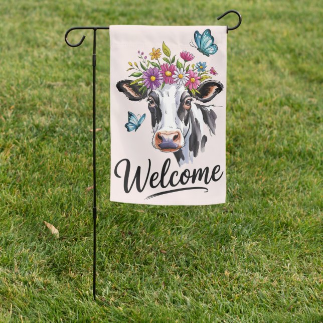 Welcome Spring Cow Garden Flag (In SItu)