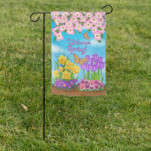 Welcome Spring Flowers Reversible Garden Flag
