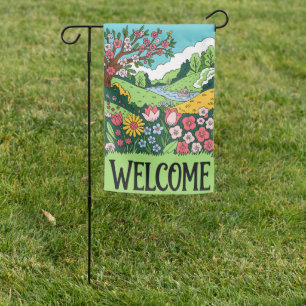 Welcome Spring Landscape Garden Flag