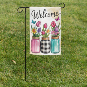 Welcome Spring Mason Jar Flowers Garden Flag