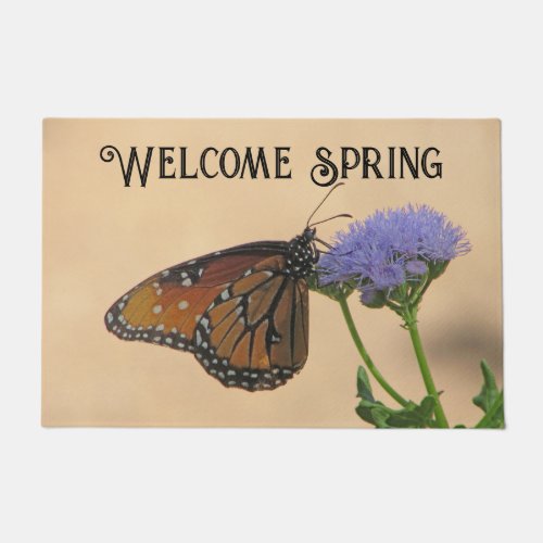 Welcome Spring Purple Floral Monarch Butterfly Doormat