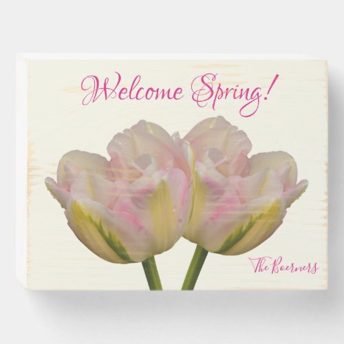 Welcome Spring Tulips Desk Wall  Wood Box Sign
