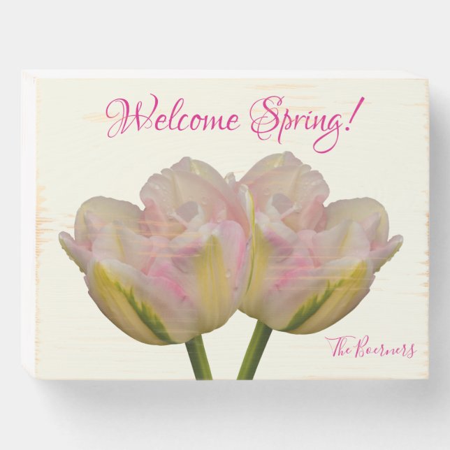 Welcome Spring Tulips Desk Wall  Wood Box Sign (Front Horizontal)