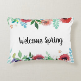 Welcome Spring Watercolor Flowers Accent Pillow