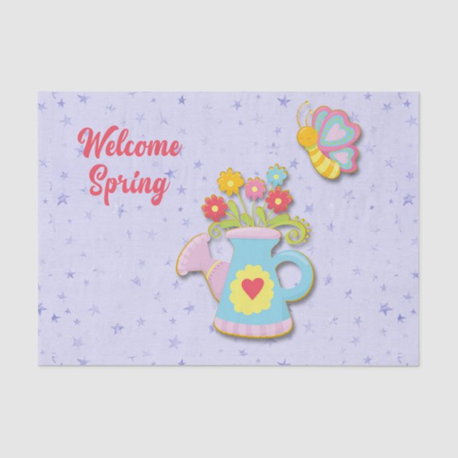 Welcome Spring Watering Can Flowers Tissue Paper (Front)