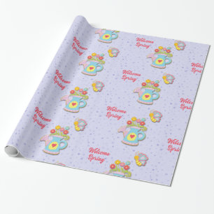 Welcome Spring Watering Can Wrapping Paper