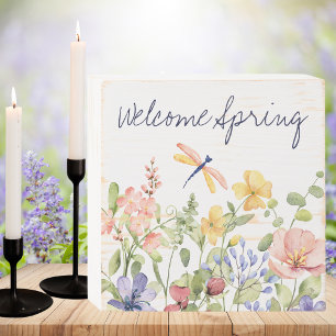 Welcome Spring Wildflower  Wooden Box Sign