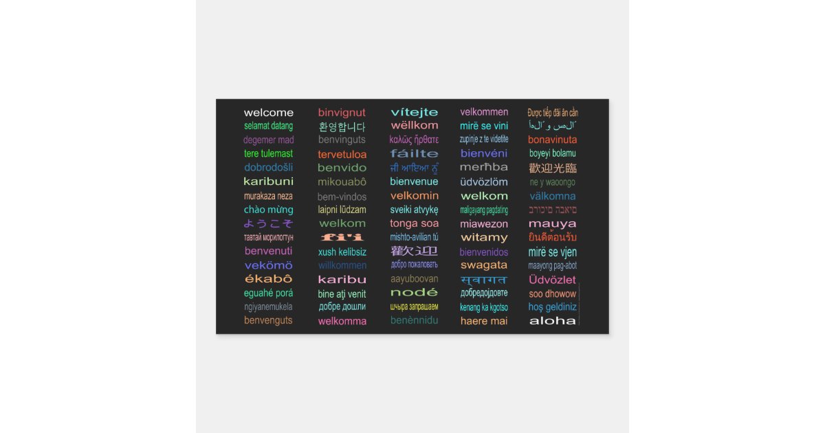 Welcome Stickers : 80 Languages / Black | Zazzle