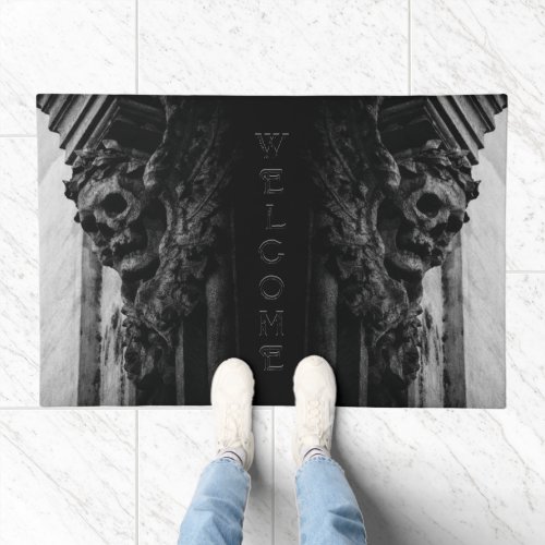 Welcome Stone Wings Skull Doormat